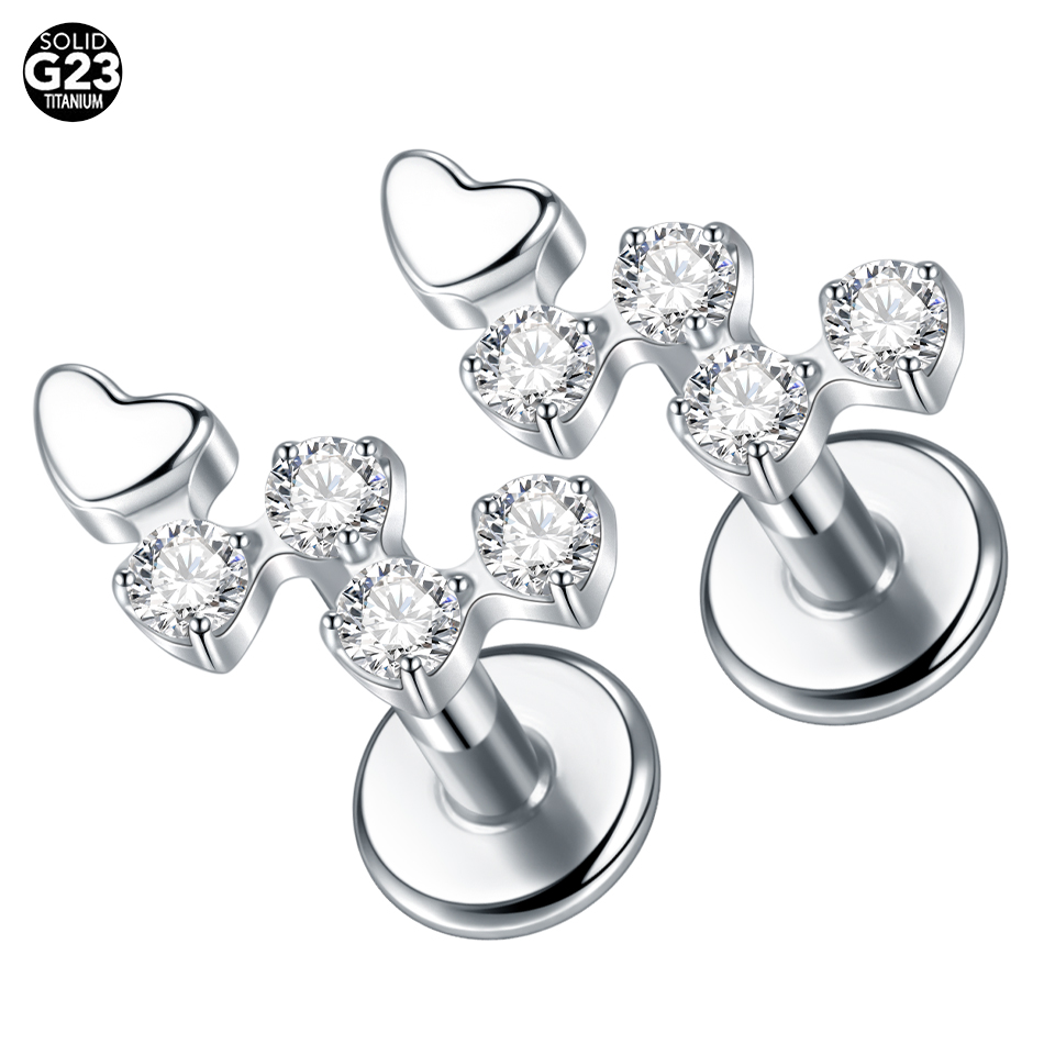 Flat Back Labret Stud - Flor de titânio Zircão Labret Stud