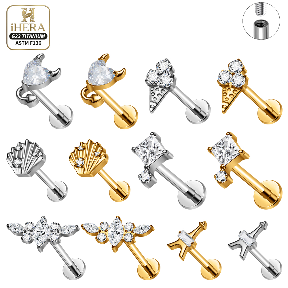 Body Jewelry Vertical Labret - Piercing de Titânio F136 para Conch,