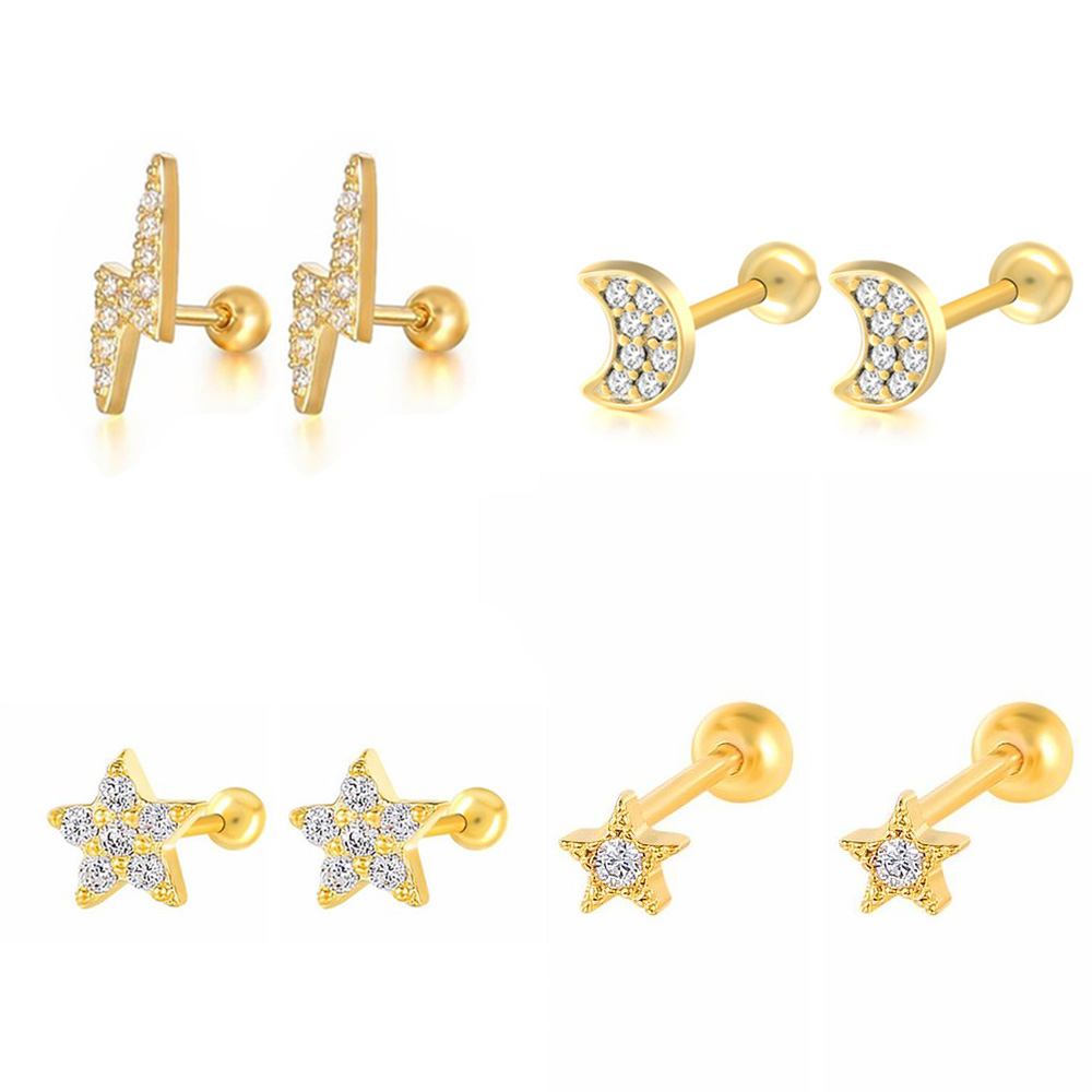 Flat Back Labret Stud - Estrela lua cartilagem brincos para mulheres