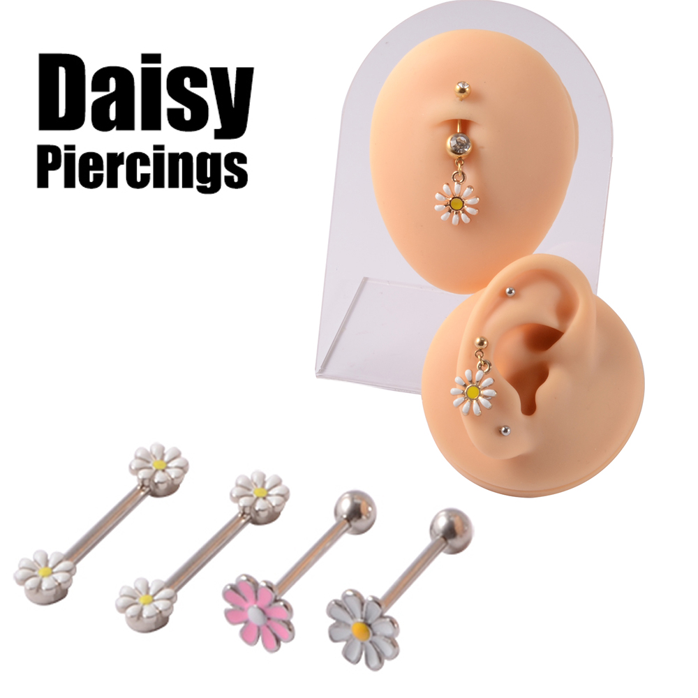Yellow Body Jewelry - 361l aço cirúrgico margarida flor piercing