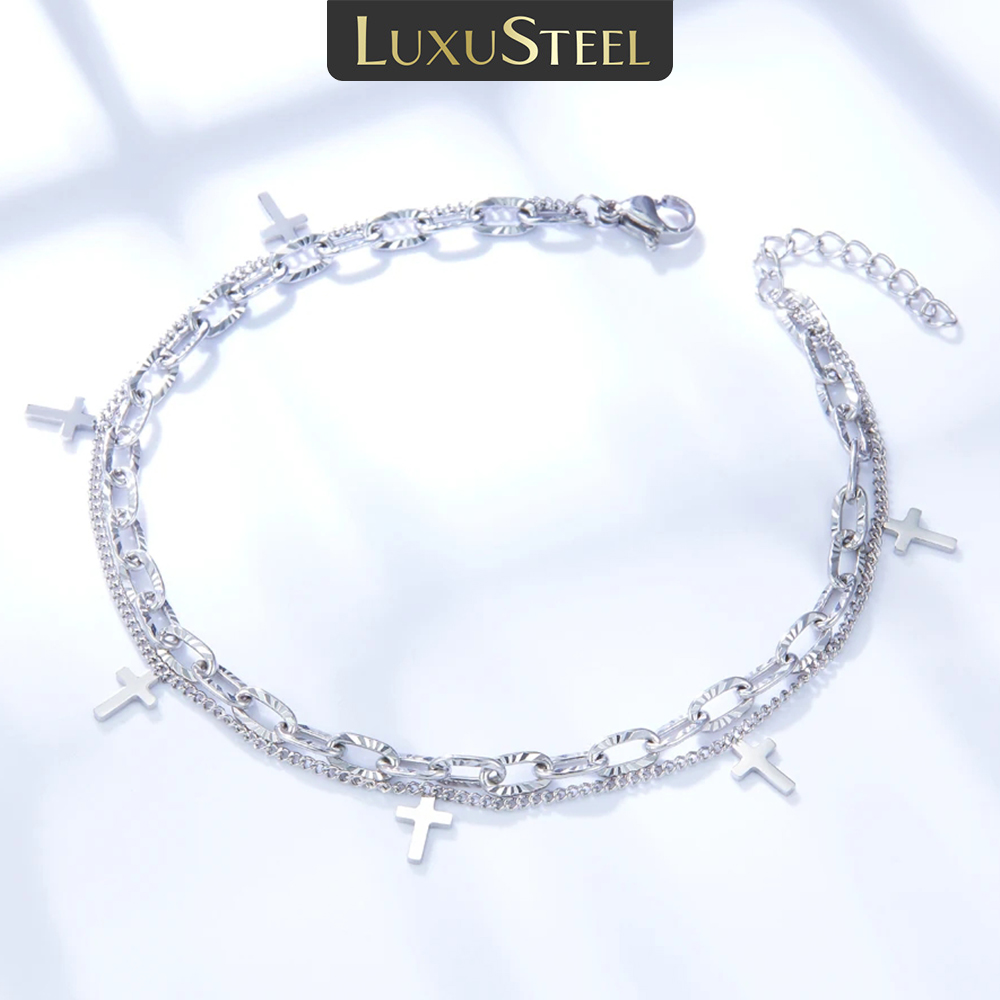 Body Jewelry Leg Chain - Luxusteel cruz dupla pé corrente tornozeleiras
