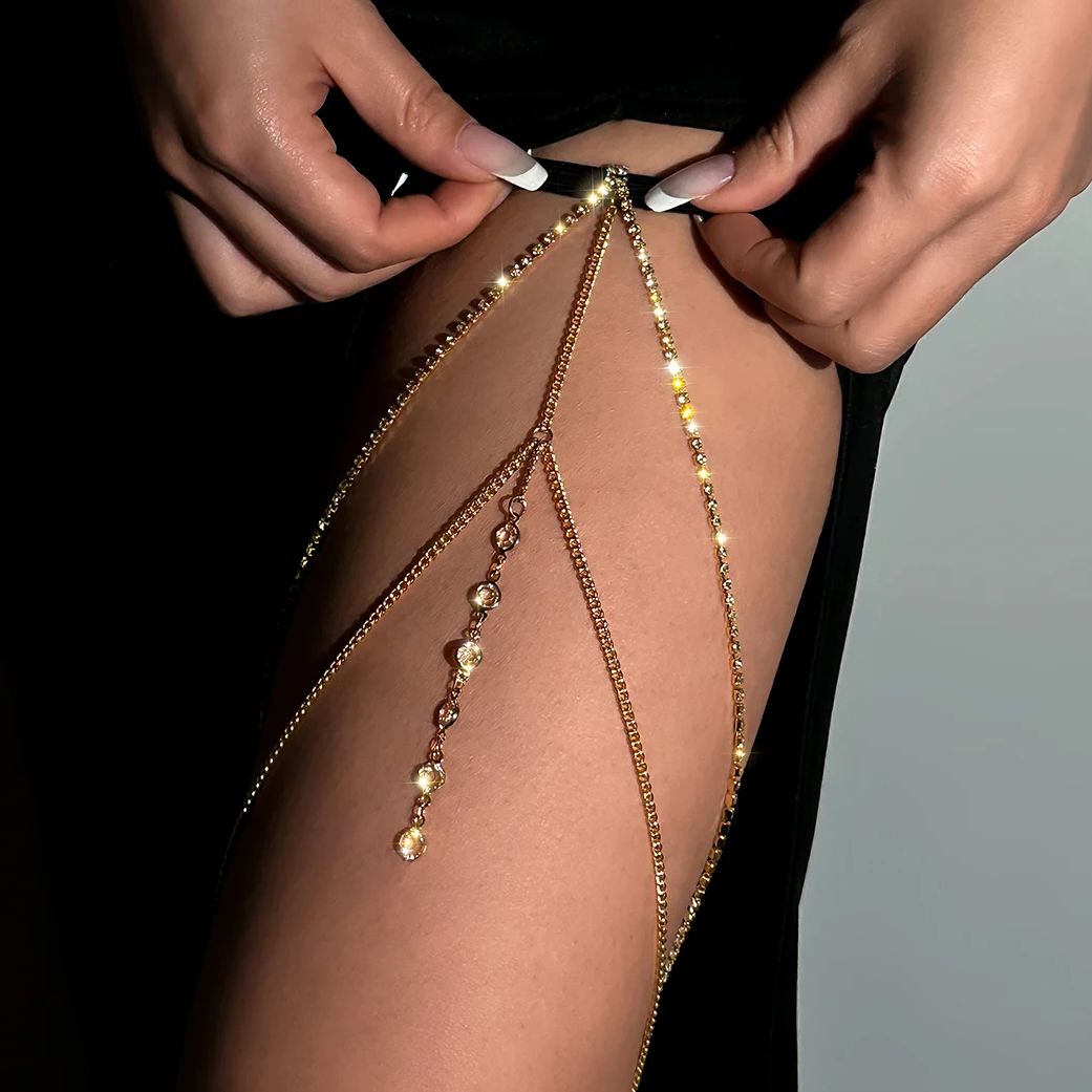 Body Jewelry Leg Chain - Sexy brilhante cristal multicamadas borla perna