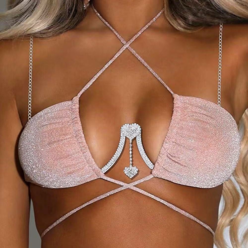 Body Jewelry Dress - Luxo coração peito apoio corpo corrente