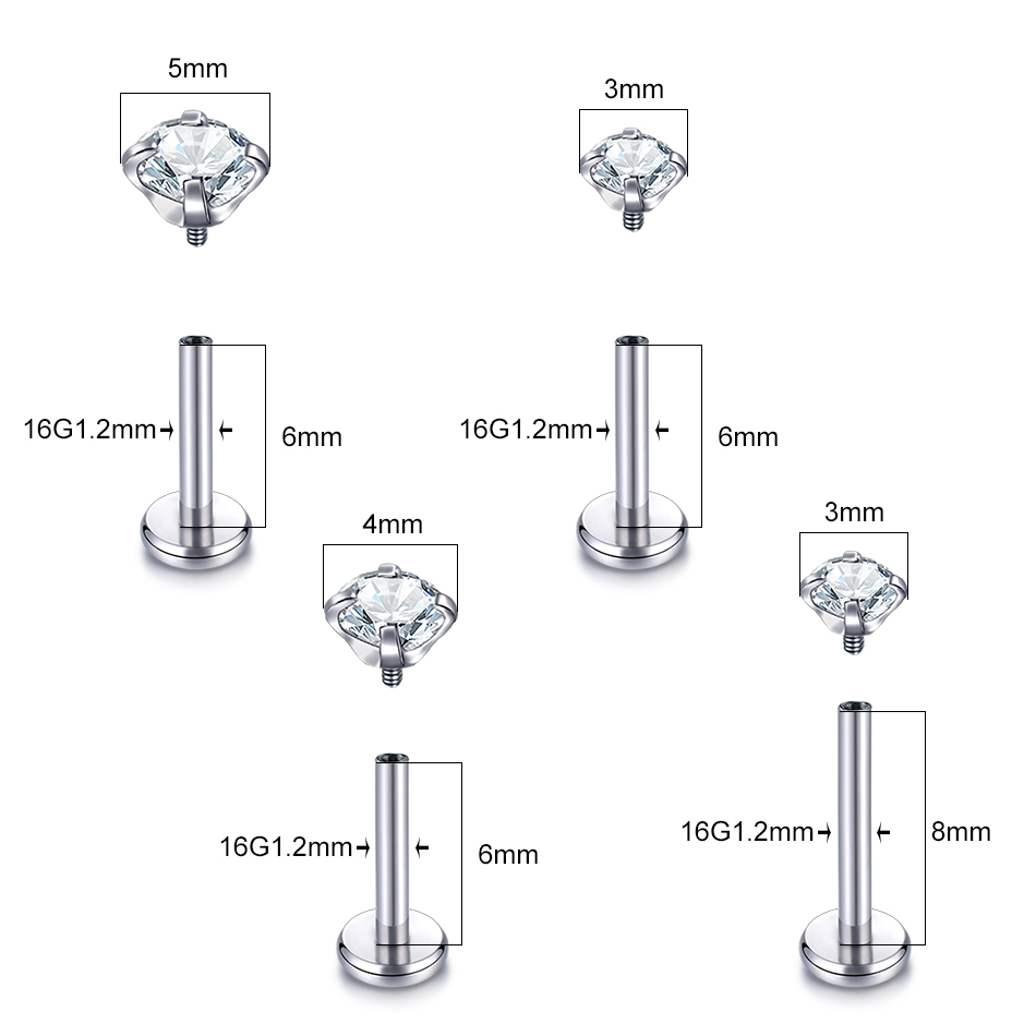 10 peças piercings labret de t - Body Jewelry Internally Threaded avaliação e preço