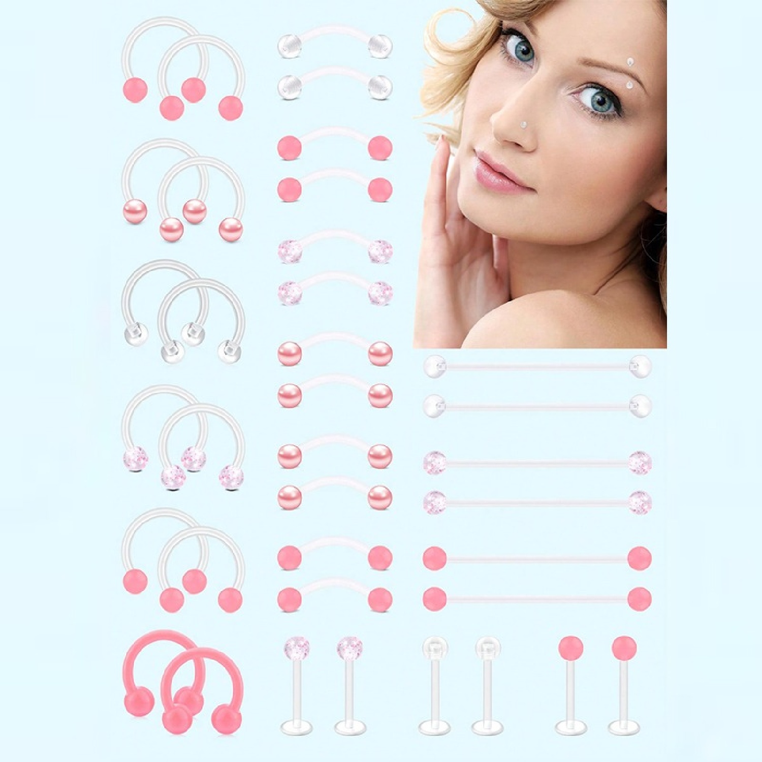 12pcs transparente rosa indust - Body Jewelry Vertical Labret avaliação e preço