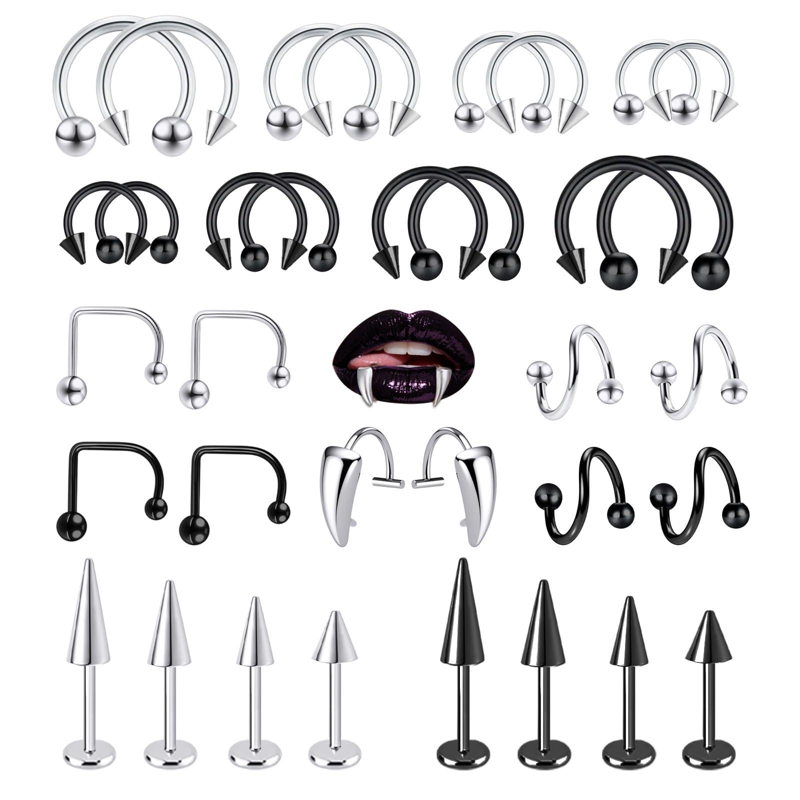 34pcs/Set 16G mordida de serpe - Body Jewelry Vertical Labret avaliação e preço