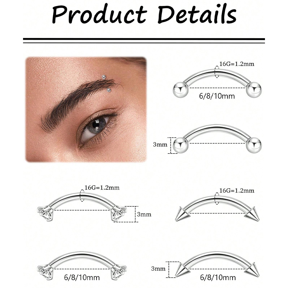 6 pçs 16g de aço inoxidável pe - Body Jewelry Vertical Labret avaliação e preço