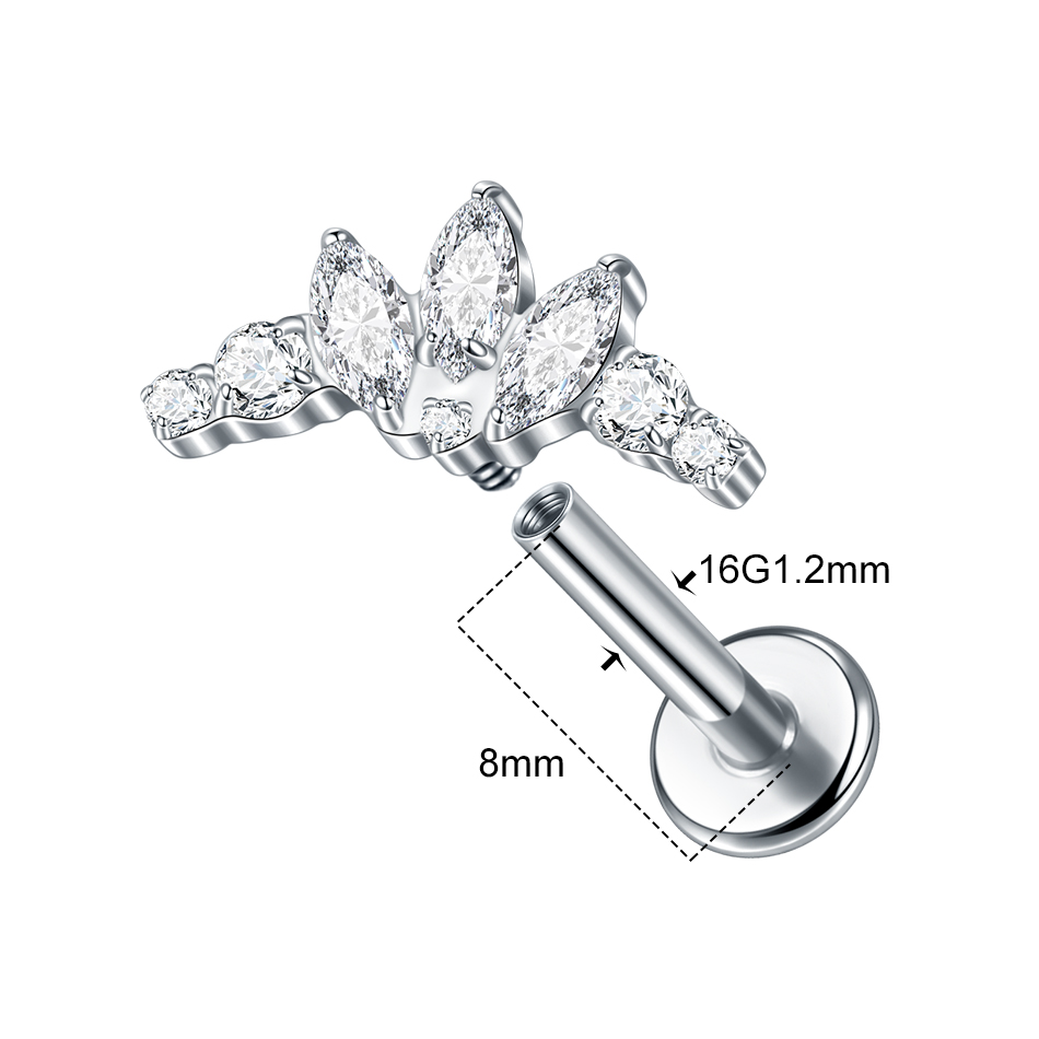 1 peça brincos de titânio zirc - Body Jewelry Internally Threaded avaliação e preço