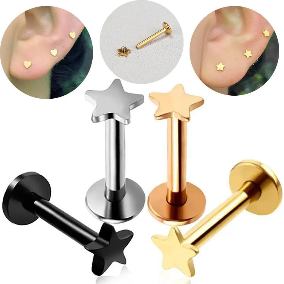 16g piercing titânio aço rosca - Flat Back Labret Stud avaliação e preço