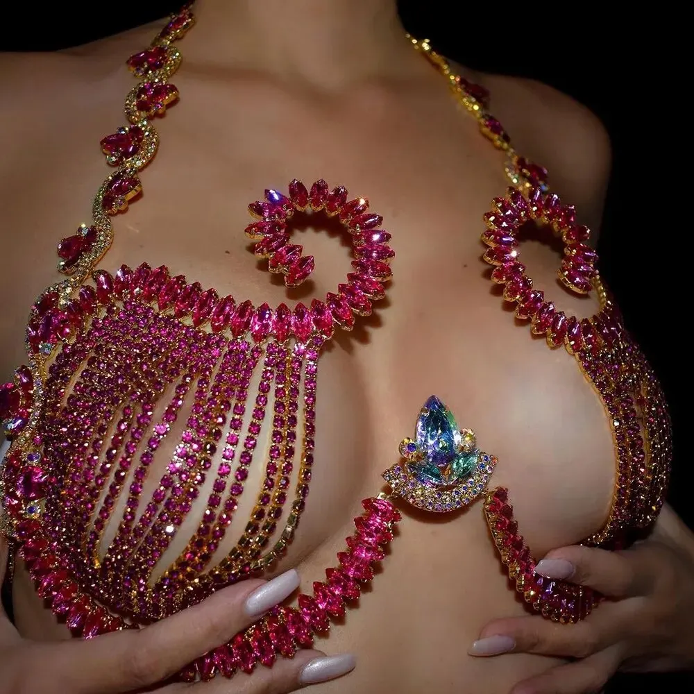 Rave Rosa Cristal Peito Suport - Body Jewelry Dress avaliação e preço