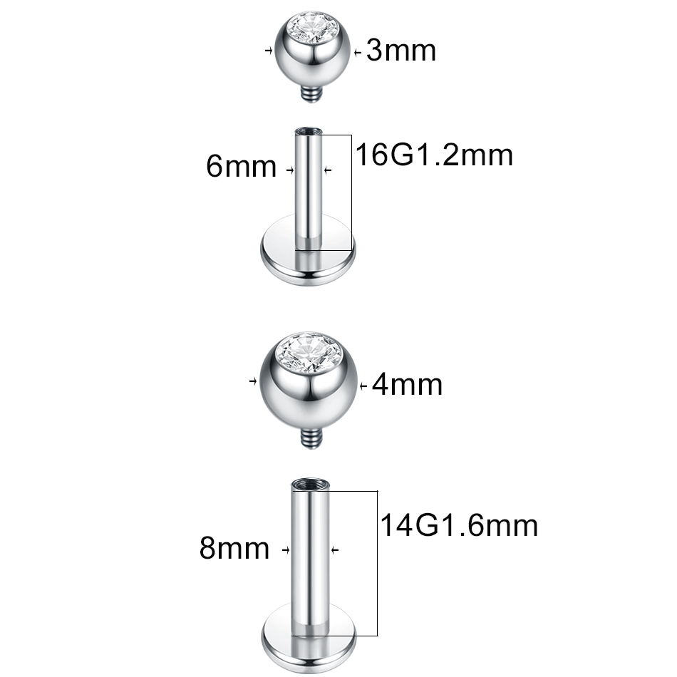G23 titânio labret piercing lá - Body Jewelry Internally Threaded avaliação e preço