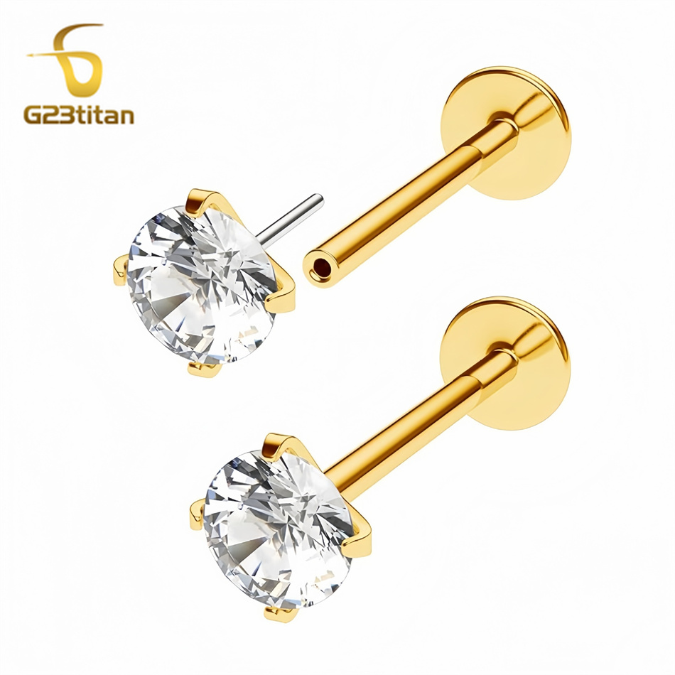 2 peças Piercings de Titânio G - Flat Back Labret Stud avaliação e preço