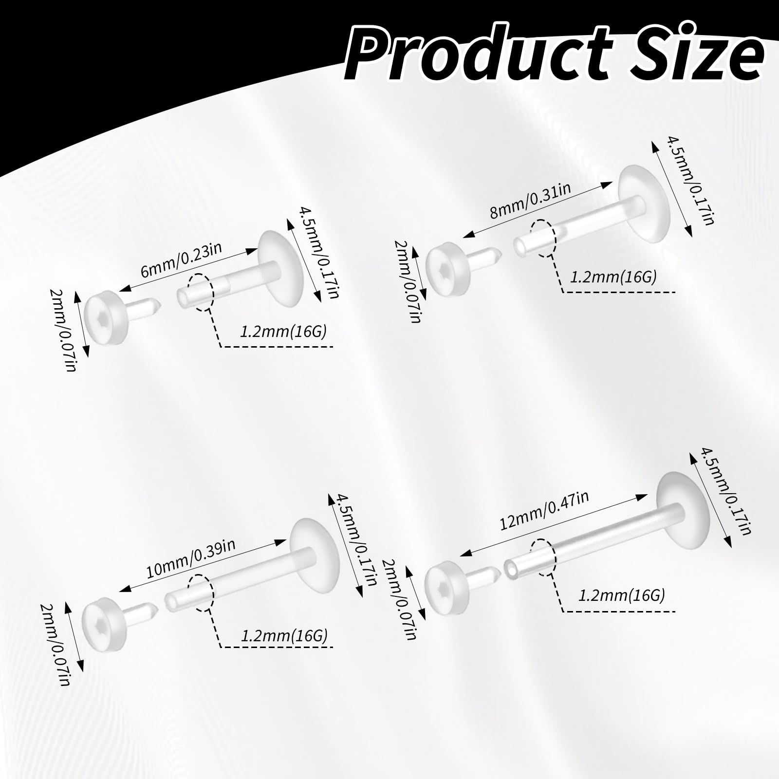 12 PCs Flat Back Brincos claro - Flat Back Labret Stud avaliação e preço